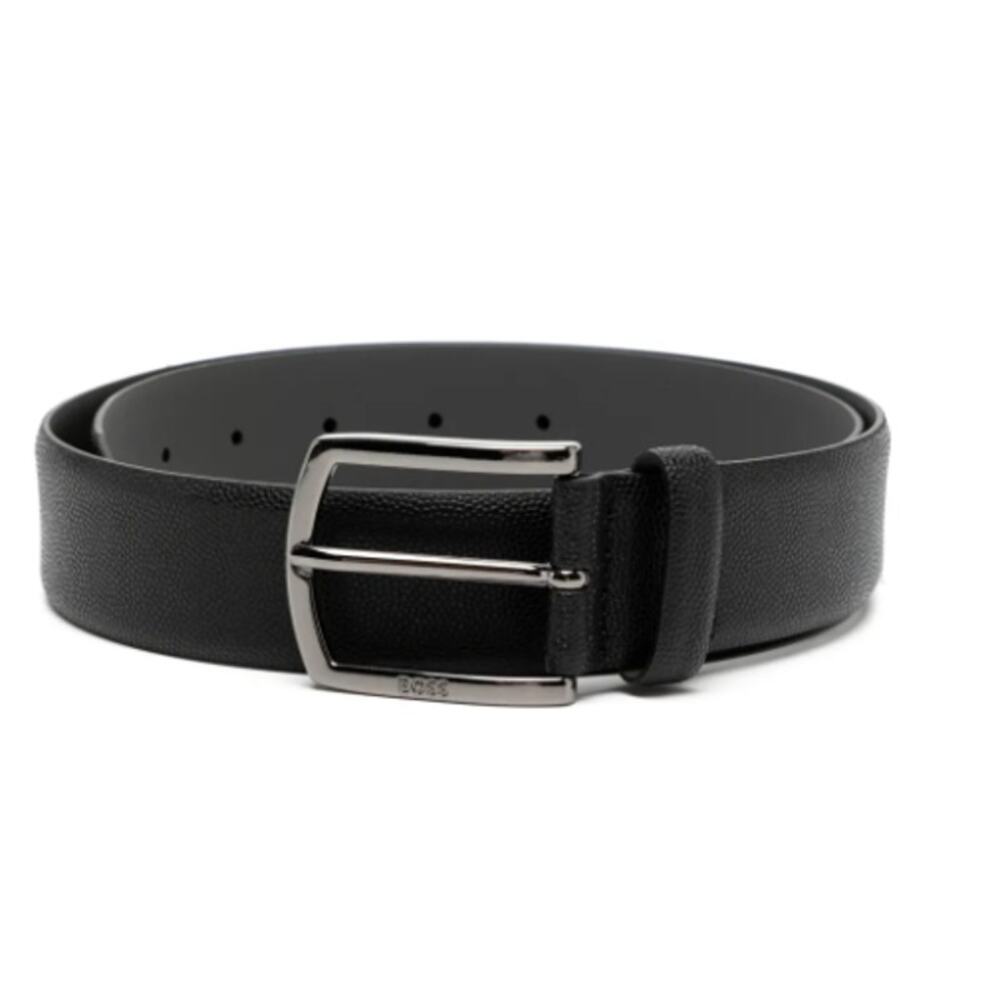 New Hugo Boss Mens Leather Belt Black Silver Hardware Size 40 Designer